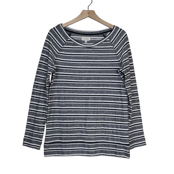 Lou & Grey Womens S Grey Striped Long Sleeve Top - Picture 1 of 8